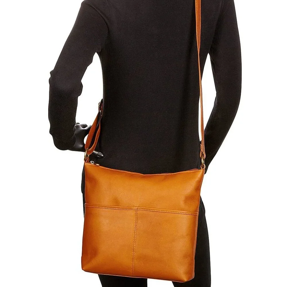 'LE DONNA' 'AVERELY' COLOMBIAN LEATHER TOP ZIP CLOSURE ADJUSTABLE CROSSBODY BAG - Picture 14 of 16